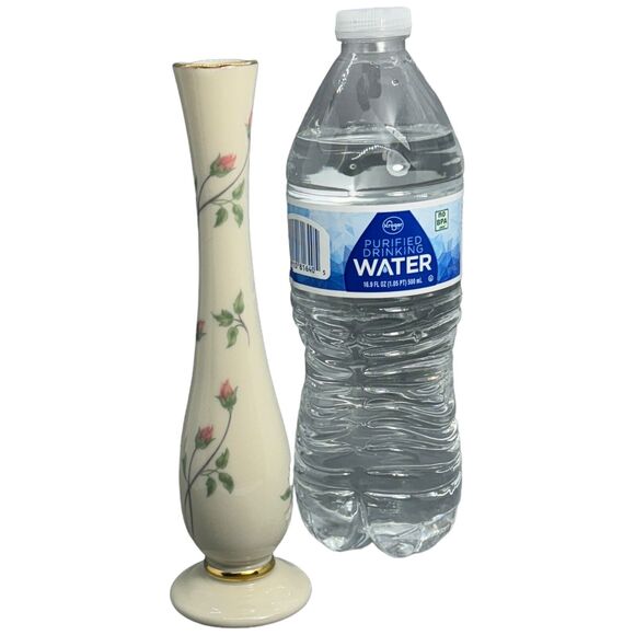 Lenox Bud Vase Rose Manor Pink Ivory 7.5" Gold Trim Rose USA Shabby Chic Flowers - Picture 7 of 16